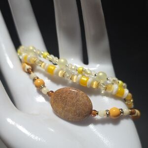 Yellow and Brown Beaded Bracelet Set